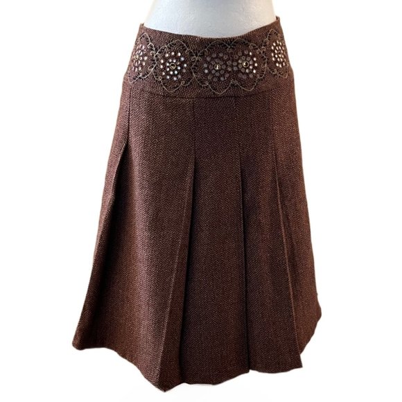 Ann Taylor for Loft Brown Embellished Mid Length Skirt Wool Blend Size 6 - Picture 2 of 10
